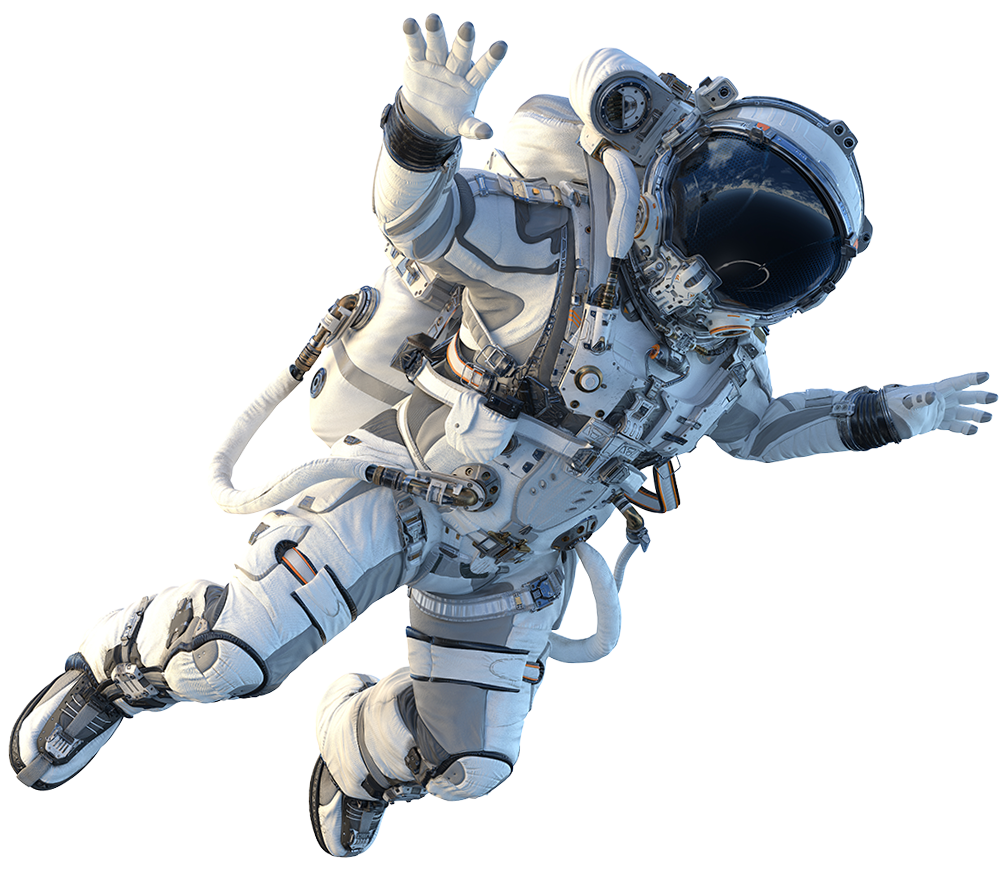 Astronaut, der mit ausgestreckten Armen und Beinen durch die Luft stürzt - ohne Hintergrund