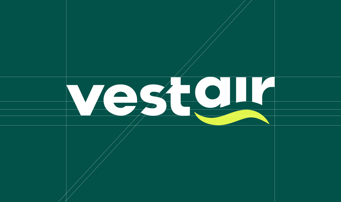 Das Vestair-Logo samt Logogrid vor dunkelgrünem Hintergrund