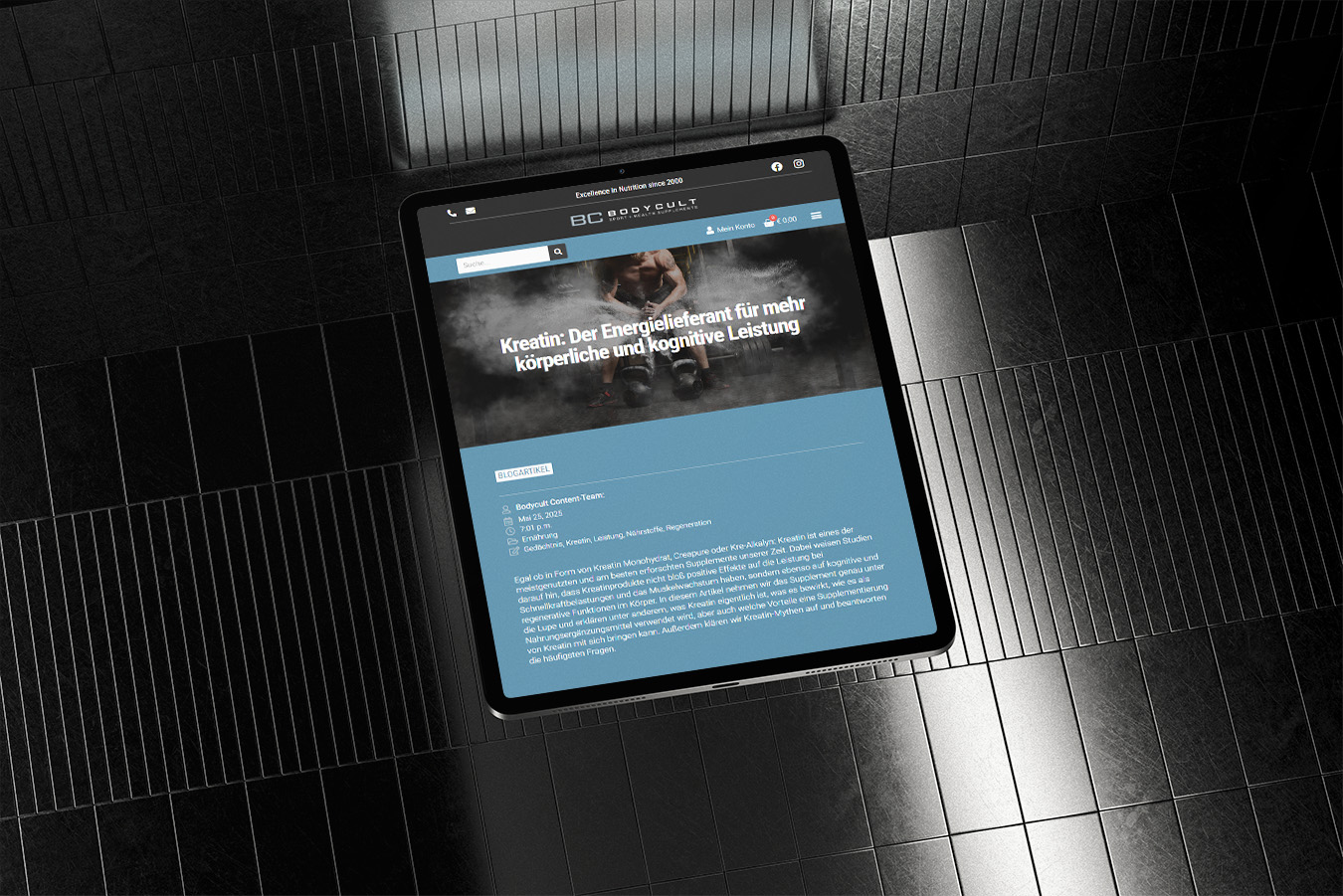 Screenshot eines Blogartikels des Bodycult Webshops auf einem Tablet