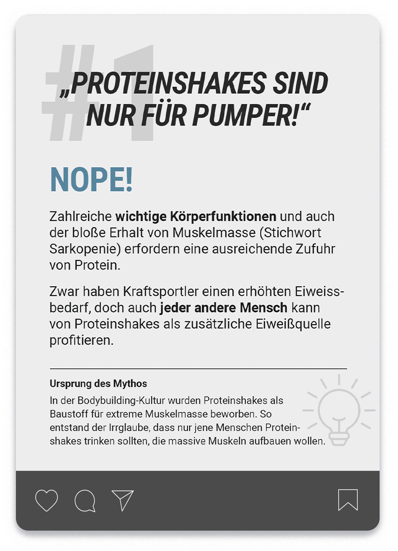 Ein Instagram-Post der Serie Mythcrusher, der 5 Mythen über Protein widerlegt