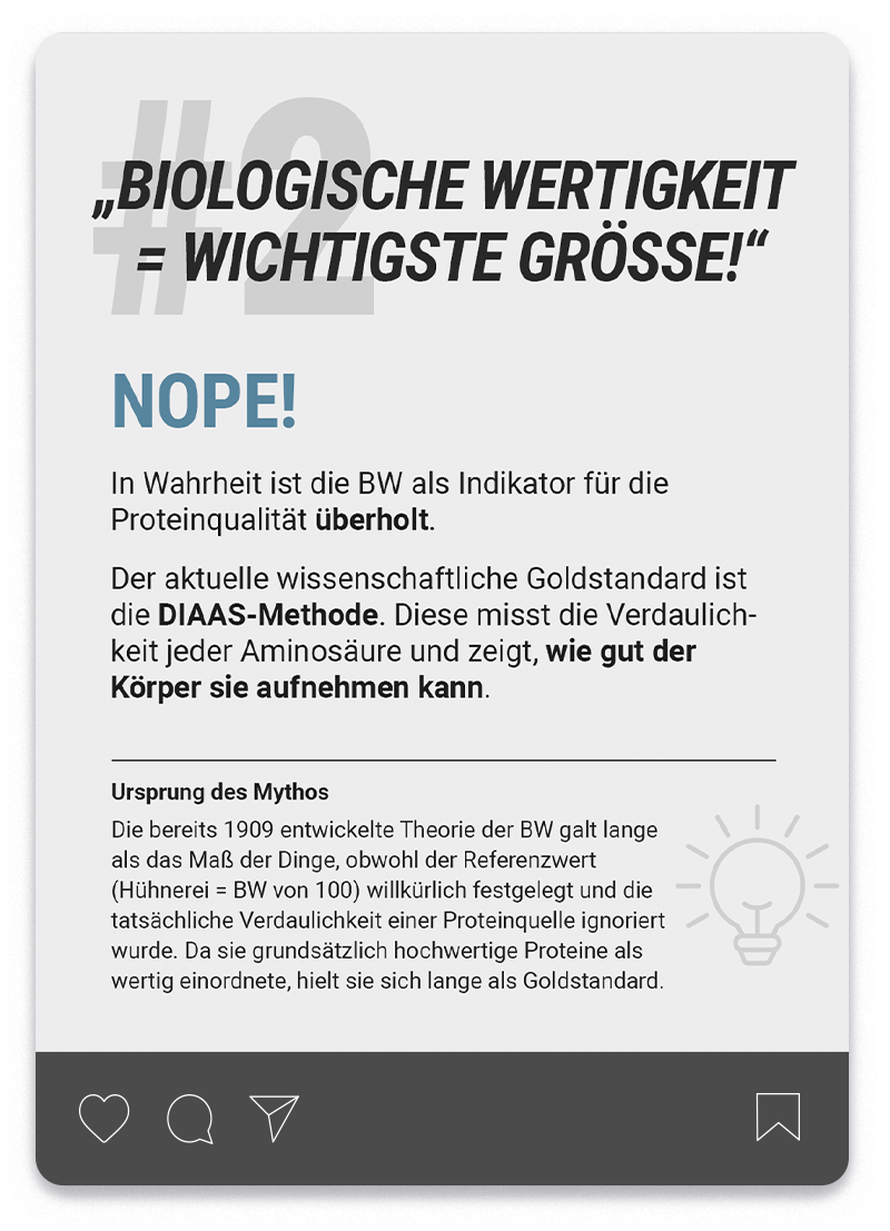 Ein Instagram-Post der Serie Mythcrusher, der 5 Mythen über Protein widerlegt