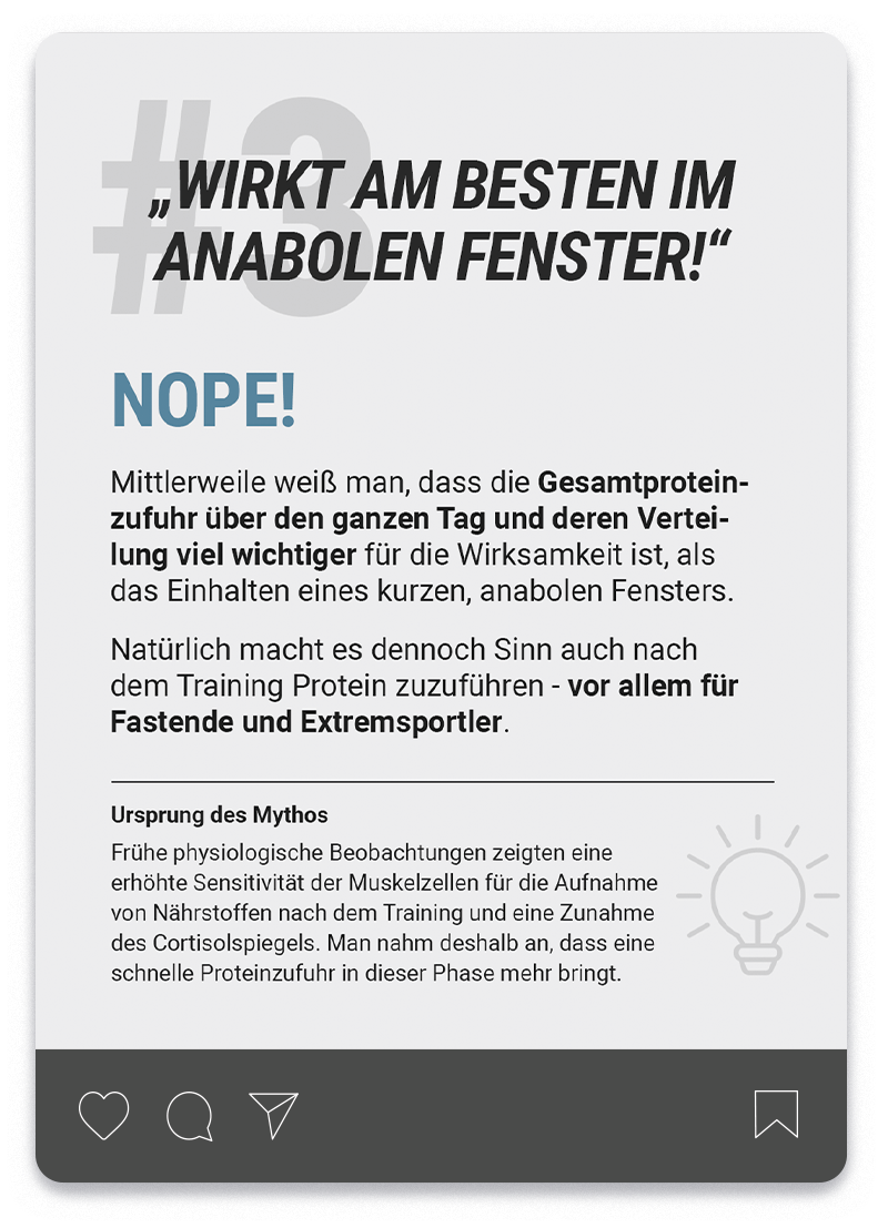 Ein Instagram-Post der Serie Mythcrusher, der 5 Mythen über Protein widerlegt