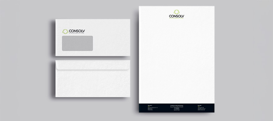 Consolv Drucksorten - Briefpapier und Briefkuverts mit Logo