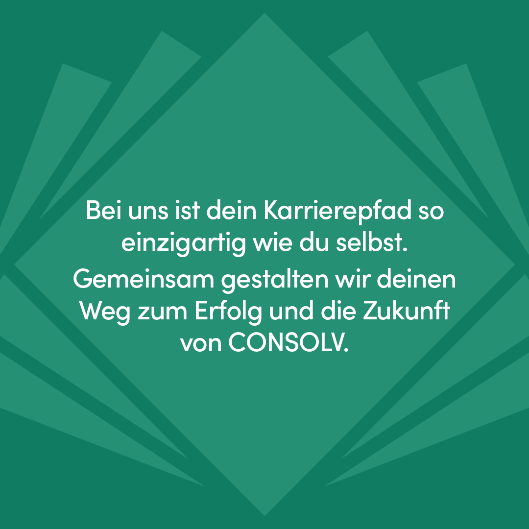 Social Media Post von Consolv mit einem Satz zum Karrierepfad bei Consolv auf grünem Hintergrund Hintergrund