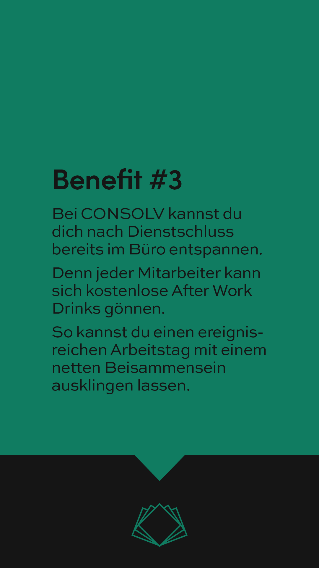 Social Media Post von Consolv zu Mitarbeiter-Benefit #3 auf grünem Hintergrund