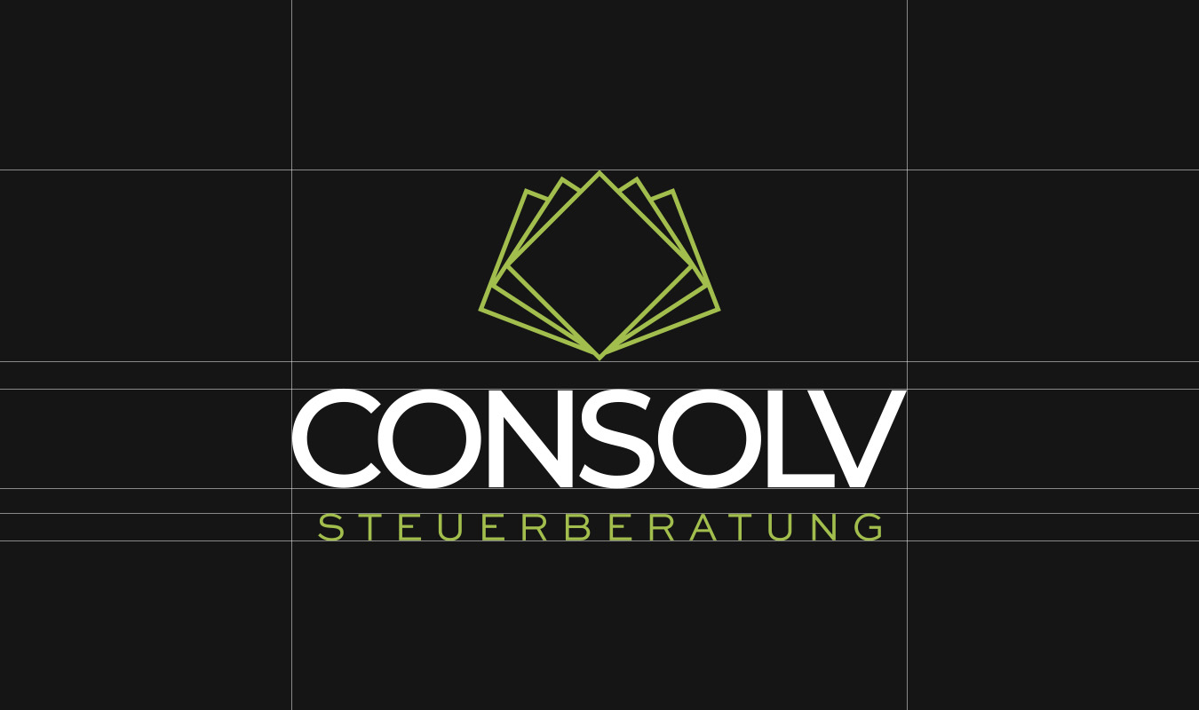 Das Consolv-Logo samt Logogrid vor schwarzem Hintergrund