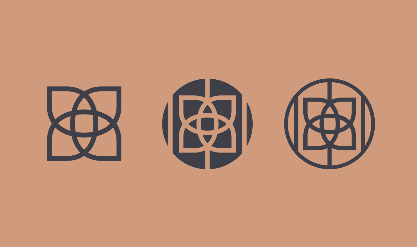 Antares Advertising - Projekt Desina - Grafik zeigt die drei Bildmarken-Icons der Marke in Blau auf einem rosefarbenen Hintergrund