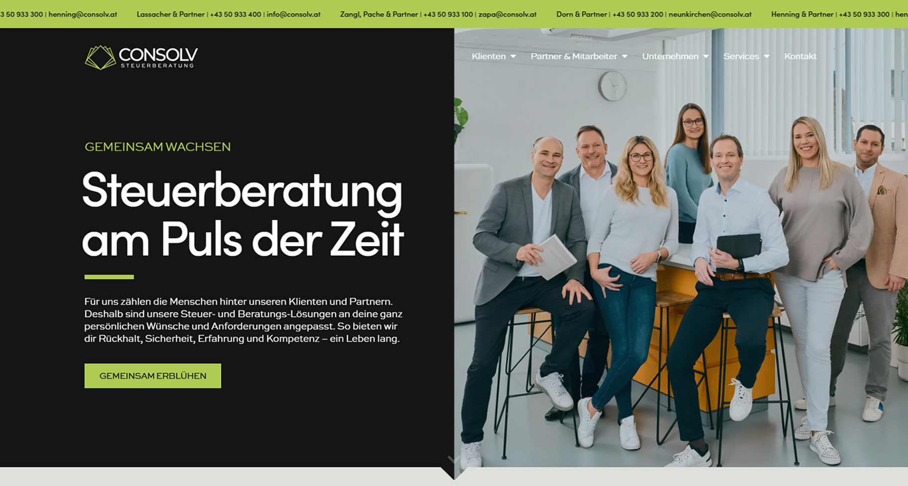 Screenshot eines CONSOLV Kanzlei Headerbereichs nach der Überarbeitung der Website