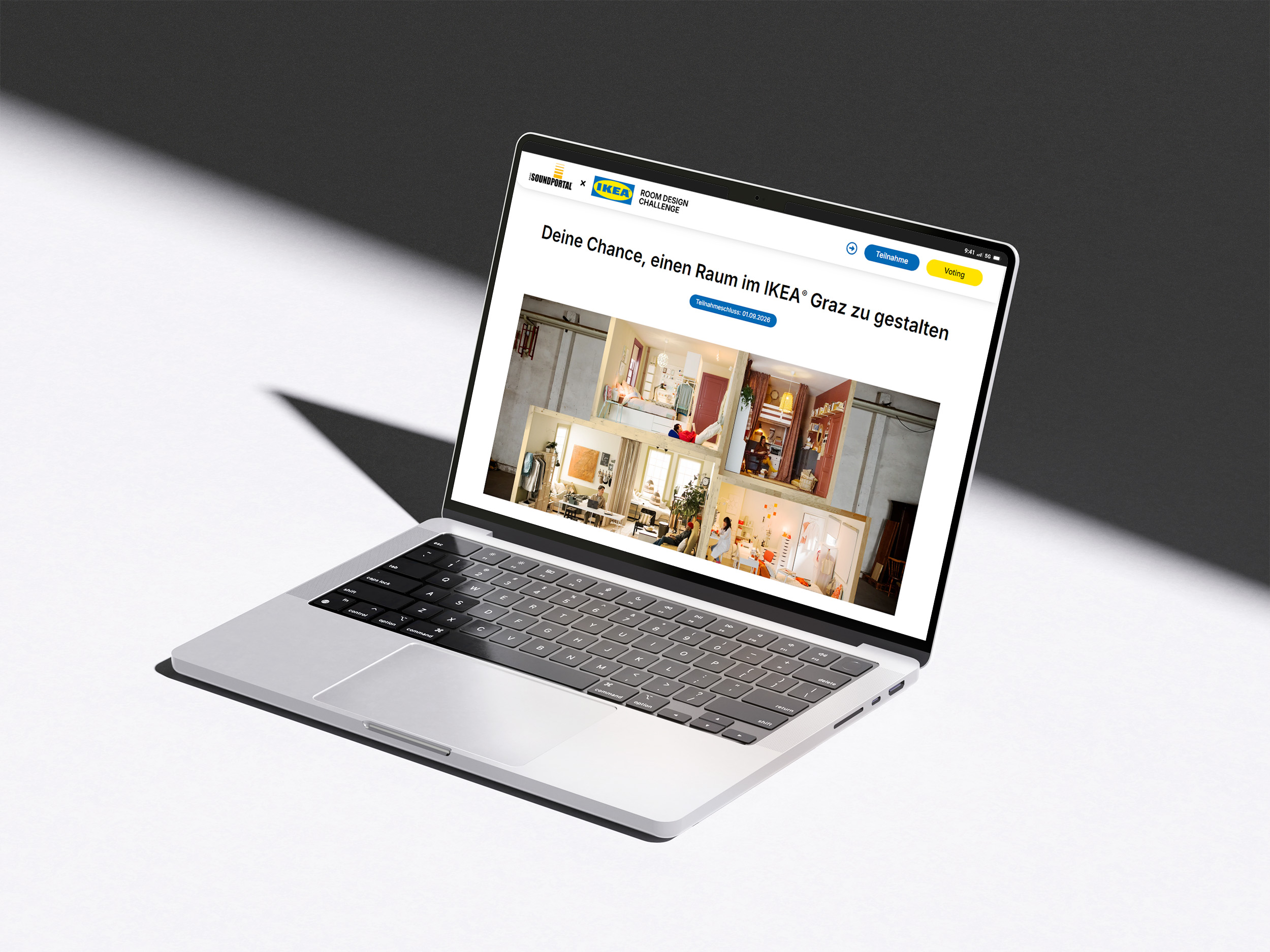 antares-advertising-referenzen-projekt-ikeaxsoundportal-mockup-laptop-auf-weisser-flaeche-zeigt-teil-der-landingpage-startseite